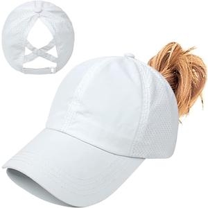 Womens Ponytail Hat Baseball Cap, Adjustable Criss Cross Baseball Cap High Bun Unisex Quick Drying Trucker Hats (One Size, Zwhite)