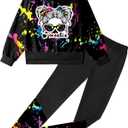 Girls Clothes Tie Dye Sweetshirt Top and Legging Pants 2PCS Girls' Clothing Sets (9-10 Years, Black)