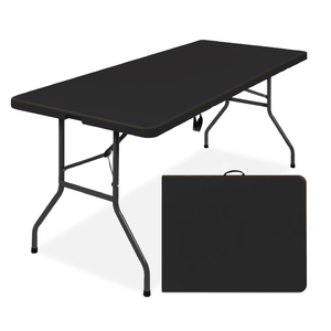 Best Choice Products 6ft Plastic Folding Table, Indoor Outdoor Heavy Duty Portable w/Handle, Lock for Picnic, Party, Camping - Black