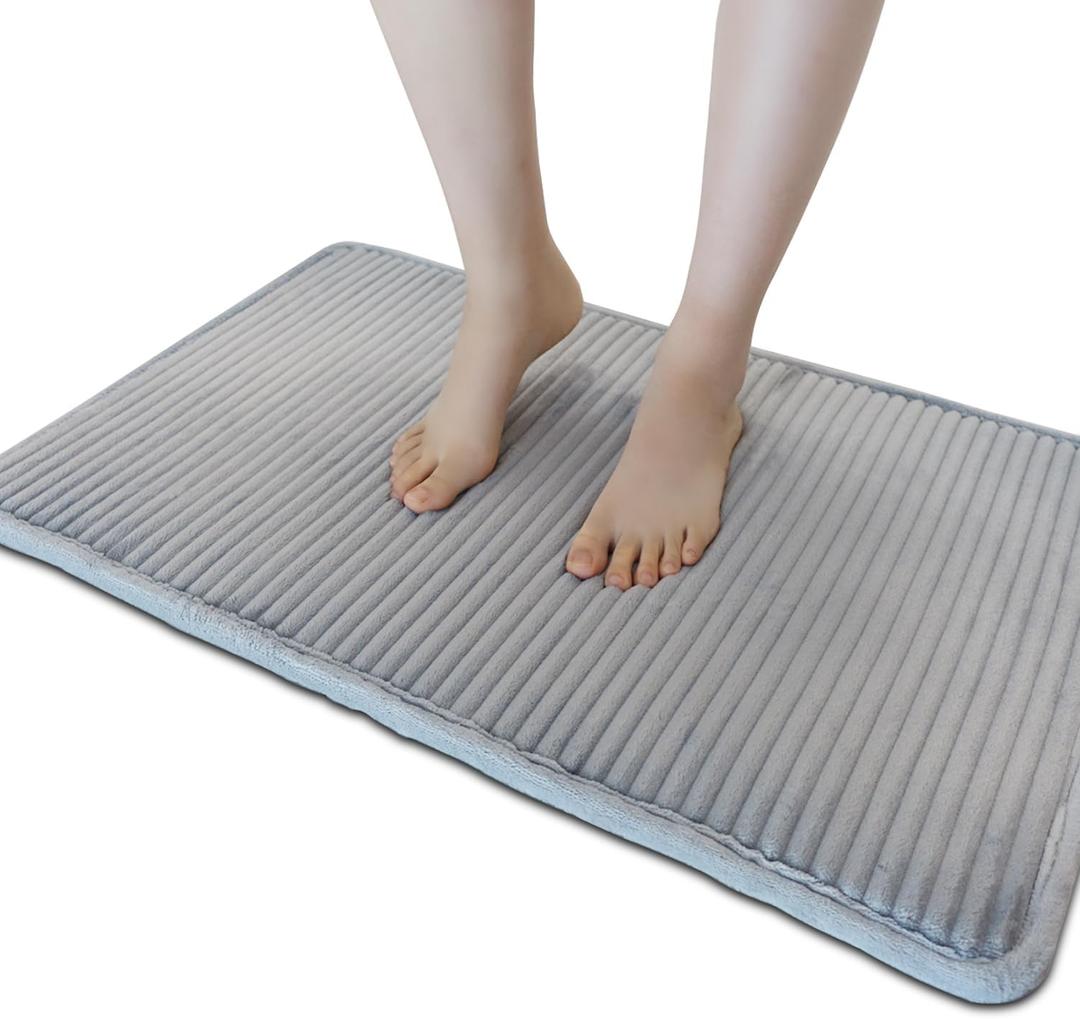 Memory Foam Bath Mat - Ultra Absorbent Quick-Dry Bathroom Rug, Non-Slip Backing, Soft Machine Washable Bath Mat for Shower Tub, Modern Design (Light Gray 19.6in X 31in