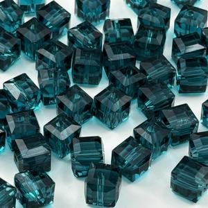 100pcs 6mm Crystal Glass Cube Beads Square Glass Beads Crystal Spacer Beads for Bracelets Necklace Earring DIY Jewelry Making Craft(Peacock Blue)