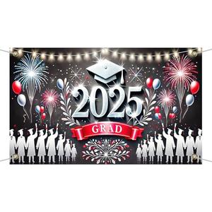 BlissYard Congrats Grad Class of 2025 Graduation Decorations Backdrop 71x43 Inch Graduation Sign Backdrop Congratulations Red and Silvery graduation Decoration Party Banner