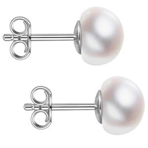 Impalsory Handmade Freshwater Cultured Pearl Stud Earrings, 925 Sterling Silver Hypoallergenic Earrings for Women 7.5-8MM