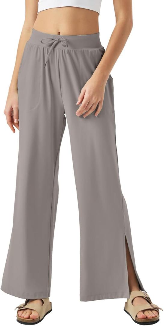 26"/28"/30" Inseam Womens Wide Leg Sweatpants Petite High Waist Summer Pants UPF50 Lightweight Beach with Pocket Split Leg (L)