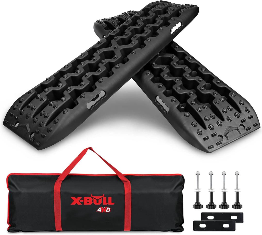 X-BULL New Recovery Traction Tracks Sand Mud Snow Track Tire Ladder 4WD (Black,3gen) (Bag+Hardware+Tracks)
