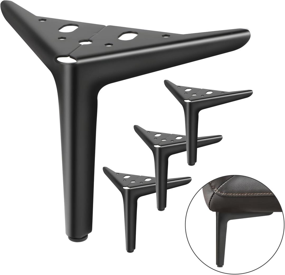 6 inch Furniture Legs, Black Metal Legs for Furniture Set of 4, Modern Triangle Legs for Couch Sofa Dresser Cabinet Chair Table Bed Replacement(Black)