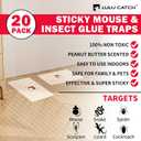 LULUCATCH Mouse Traps, 20 Pack Pre-Baited Sticky Mouse Traps Indoor for Home, Non-Toxic Bulk Sticky Pads, Glue Traps for Rats, Bugs, Spider, Mice, Cockroach, Pet Safe, Easy to Use