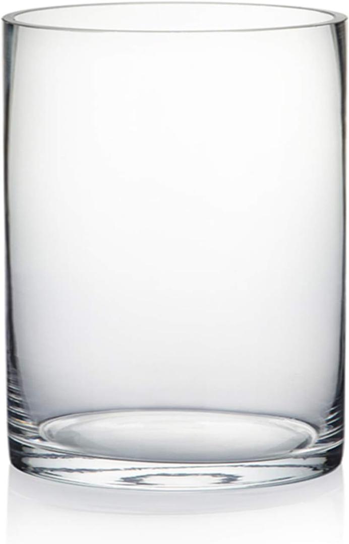 WGV Quality Thick Cylinder Vase, Width 6", Height 8", Clear Glass Container Terrarium Candle Holder for Wedding Centerpiece, Event, Home Decor, 1 Piece (6"x8"H)