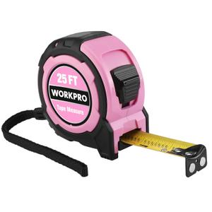 WORKPRO 25FT Pink Tape Measure, 1/8 Fractions Easy Read Measuring Tape, Retractable Nylon Coating Measurement Tape Accuracy 1/32, Magnetic Hook, Belt Clip, Rubber Protective Casing (7.6 m)
