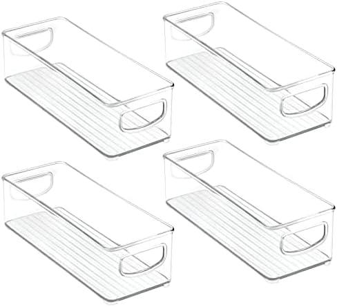mDesign Small Plastic Office Storage Container Bins with Handles for Organization in Filing Cabinet, Closet Shelf, or Desk Drawers, Organizer for Notes, Pens, Pencils, Ligne Collection, 4 Pack - Clear (10 x 4 x 3 (Pack of 4))