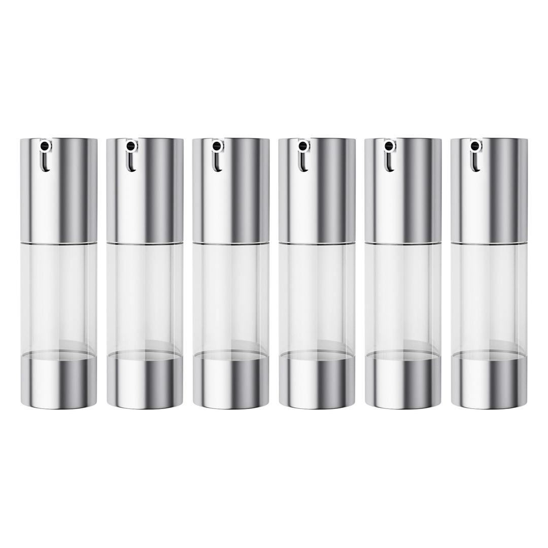 longway Silver Airless Cosmetic Cream Pump Bottle Travel Size Dispenser Refillable Containers1oz/30ml,pack of 6