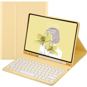 HENGHUI Keyboard Case for iPad 11th Gen (A16,11 inch) 2025/ iPad 10th Generation 10.9" 2022 Case with Cute Round Key Detachable BT Color Keyboard Cover (Yellow)