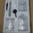 Shinowa Bathroom Accessories Set, 5 Pcs Clear Glass Bathroom Accessory Sets Complete with Soap Dispenser, Toothbrush Holder, Q-Tips Holder, Soap Dish, Ceramic Tray, Countertop Vanity Organizer