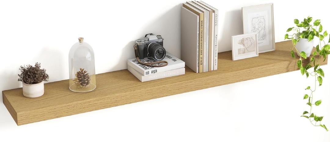 48 Inch Floating Shelves, 8 Inch Deep Floating Shelves for Wall, Hanging Shelf with Invisible Brackets, Deep Shelves for Bathroom, Bedroom, Living Room, Oak, Set of 2