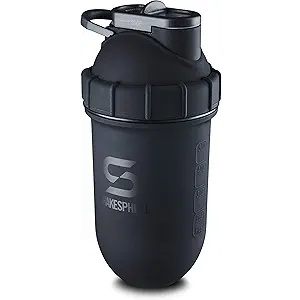 SHAKESPHERE Stainless Steel Shaker Bottle - 24oz Insulated Protein Shaker Bottle for Hot & Cold Drinks - Ideal for Shakes & Smoothies, Leak-Proof, BPA-Free, No Mixer Ball Needed, Matte-Black
