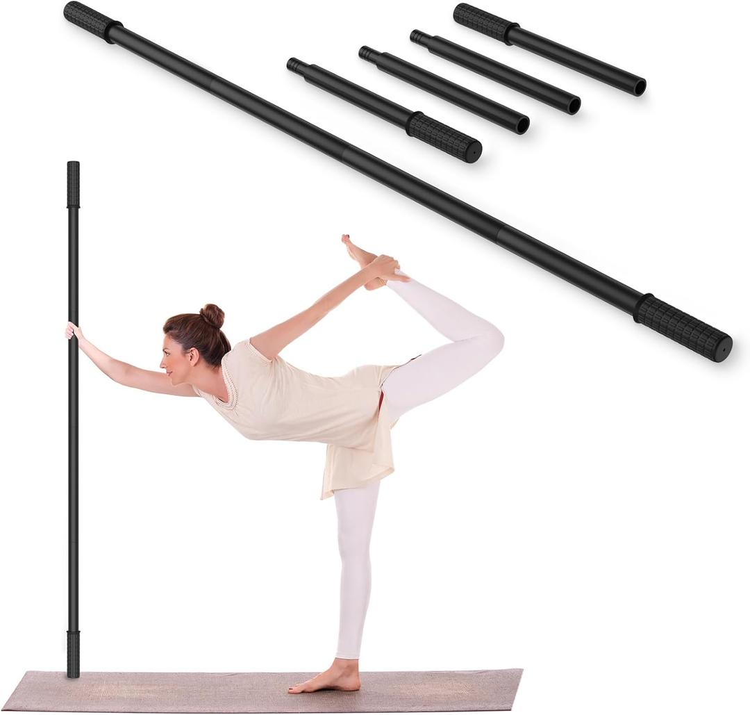 5 Ft Steel Yoga Stick - Adjustable Stretching Stick for Mobility, Flexibility & Balance - Non-Slip Handles, for Fitness, Posture Correction & Rehabilitation Exercise