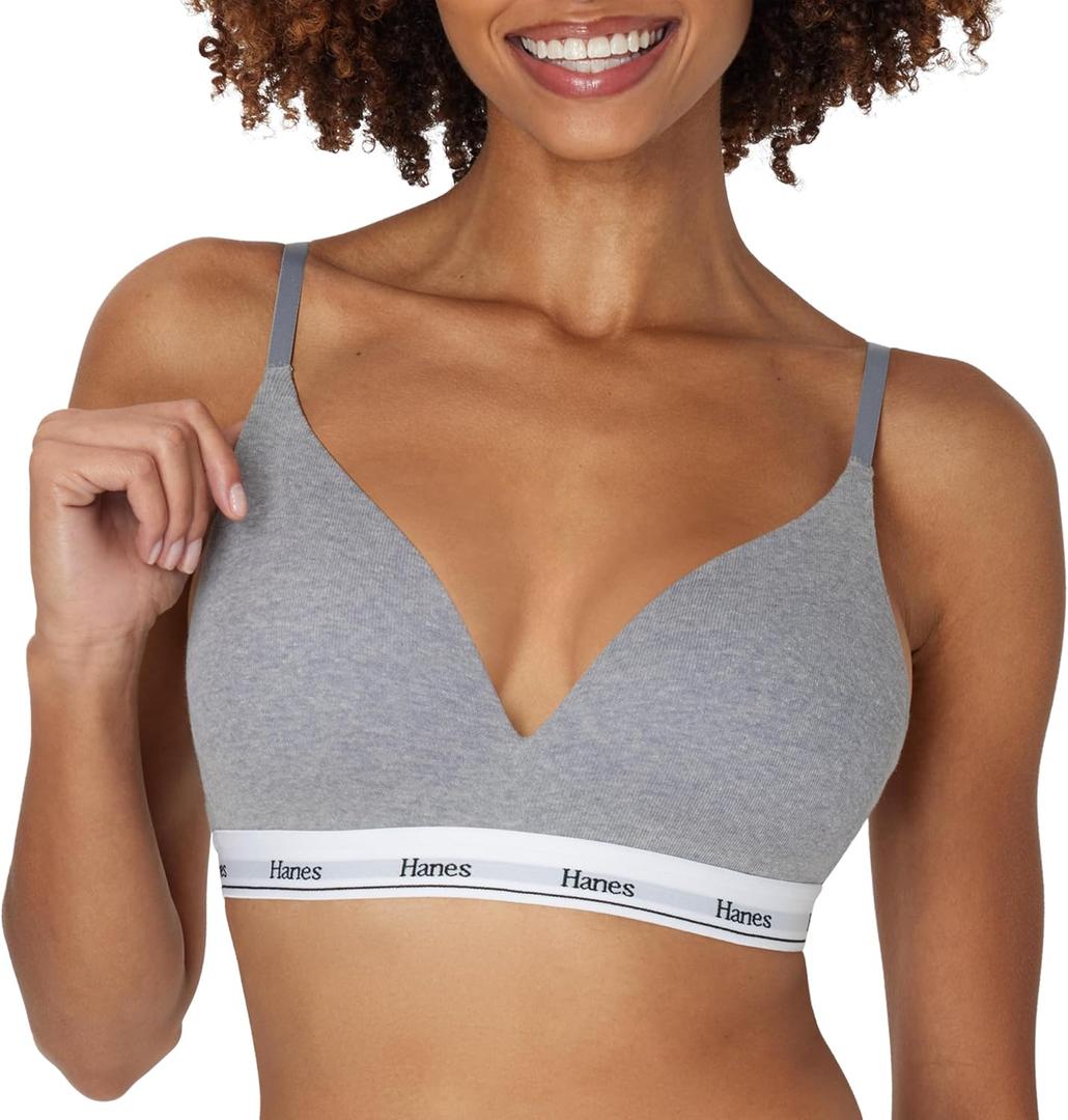 Hanes Women's Originals Full Coverage Contour Wireless Stretch Cotton T-Shirt Bra (Gray, M)