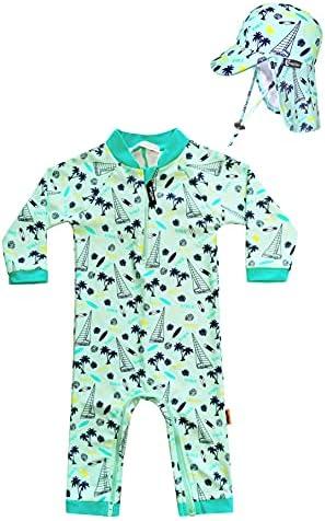 weVSwe Newborn Baby Boy Swimsuit Toddler Rash Guard Long Sleeve UPF 50+ Sun Protection Swimwear with Sun Hat Set 0-6 Month