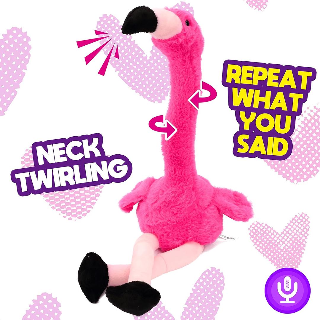 Hopearl Talking Flamingo Repeats What You Say Twisting Electric Interactive Animated Toy Speaking Plush Buddy Gift for Toddlers Birthday Festival Holiday, Pink, 13''