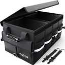 HOTOR Car Trunk Organizer - Foldable Trunk Organizer for SUV, Car Storage with Reflective Strips & Securing Cover, Large Capacity Car Accessories for Truck, Van & Sedan, Black, 24.4" x 13.8" x 11.0"