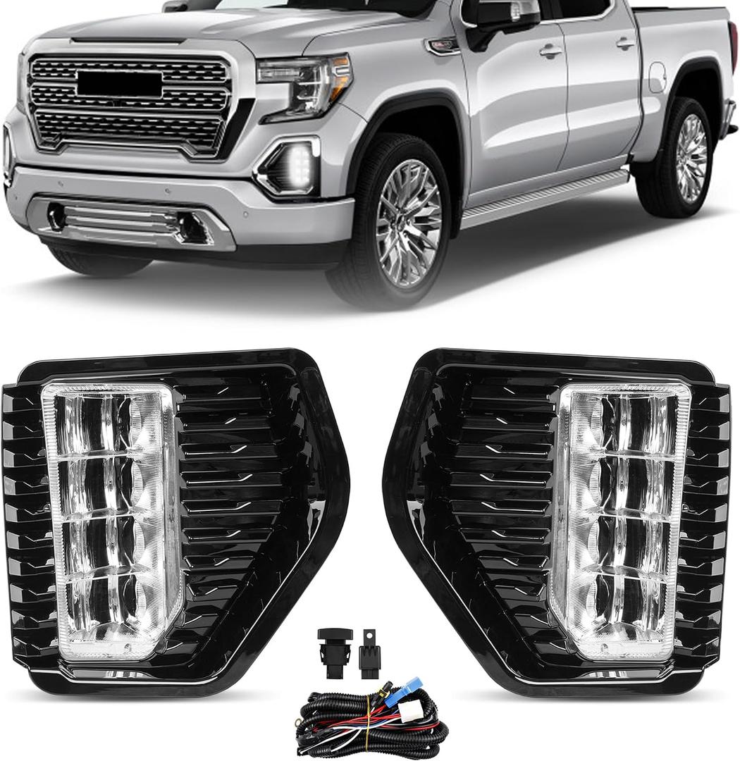 Fog Lights - LED Fog Lamps Assembly Compatible with 2019 2020 2021 2022 GMC Sierra 1500 - Front Bumper Driving Fog Light Replacement for 23243505, 23243506, 23243489, and 23243488 with Wires & Switch
