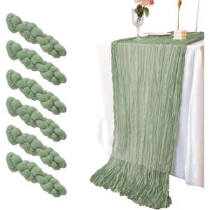 GARENY 6 Pack Sage Green Cheesecloth Table Runner 120 Inch 10 FT Boho Gauze Cheese Cloth Table Runner for Spring Bridal Baby Shower Wedding Birthday Party Holiday Centerpiece for Home Decorations