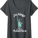 Womens No Kings in America Flag Protest Save Democracy V-Neck T-Shirt (Gray, XS)
