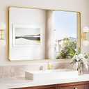 TokeShimi 48x30 Wall Mirror for Bathroom, Brushed Gold Bathroom Vanity Mirror Modern, Tempered Glass, Large Bathroom Mirror Rectangle, Metal Framed Bathroom Mirror (Horizontal/Vertical)