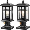 Brilvibera Outdoor Post Light 2 Packs Dusk to Dawn, Post Lights Outdoor Electric with Pier Mount, Pole Lanterns Outdoor for Yard, Driveway, Path, Black