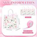 Wesnoy 24 Pcs Clear Floral Gift Bags with Handles Rose Pink Flower PVC Treat Tote Bag for Tea Birthday Party Wedding Bridal Shower Bachelorette Anniversary Engagement Guests, 7.8 x 7.8 x 3.2 Inch (1 Count (Pack of 24))