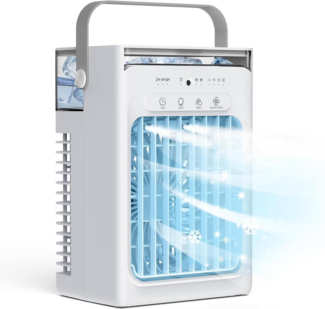 Portable Air Conditioners, 3-in-1 Portable AC Unit, Personal Air Cooler with 1000ml Tank2/4/6H Timer, USB Charging Cooling Fan for Indoor Office Bedroom