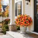 Artificial Fall Mum Flowers for Outdoor, Faux Chrysanthemum Bushes UV Resistant, Waterproof Floral Arrangements, Fake Autumn Daisy Flowers for Front Door Patio Garden Yard Planter Home Decor, Orange