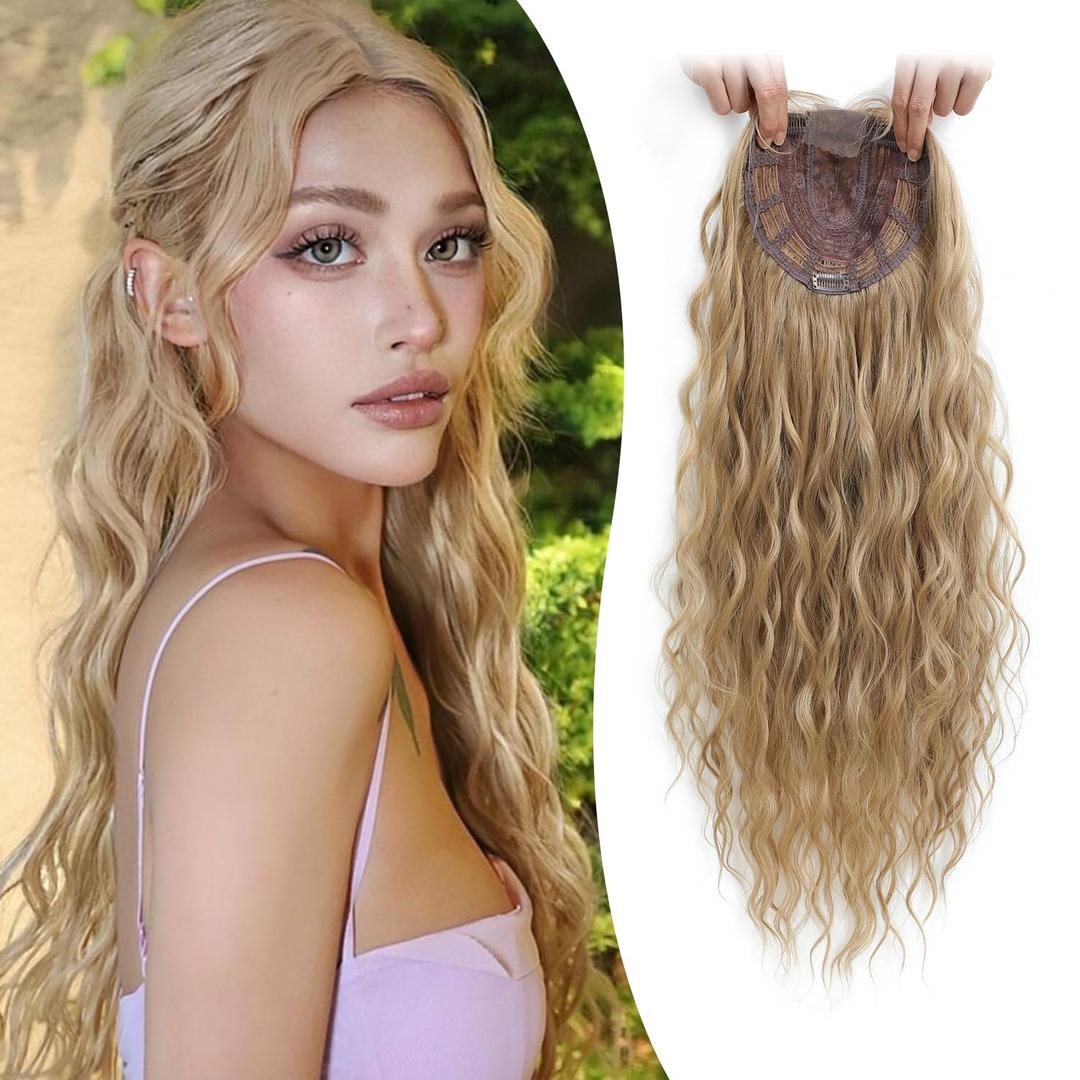 UDU Curly Hair Toppers for Women - 26 Inch Long, Thinning Hair Solution (Blonde)