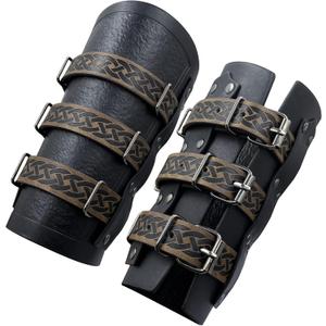 HiiFeuer Medieval Vintage Faux Leather Bracers, Retro Buckle Fastening Mercenary Arm Guards, Costume Knight Gauntlets