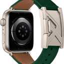 Leather Magnetic Band Compatible with Apple Watch Bands 38mm 40mm 41mm 42mm 44mm 45mm 46mm 49mm, Top Grain Genuine Leather iWatch band, Designer Dressy Luxury Strap for Women Men (Pine Green)