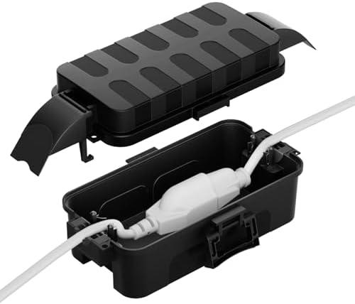 Flemoon Small Outdoor Electrical Box Waterproof w/Detachable Shield Covers, IP55 Extension Cord Cover for Plug, Outlet, Holiday Lights, Weatherproof Connection Box(Inner 5.9 x 3.2 x 1.8inch), Black