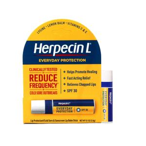 Herpecin L Lip Balm Stick; Cold Sore Sun & Fever Blisters and Chapped Lips Relief Lip Balm with SPF30, Lemon Balm, and Lysine, 0.1oz