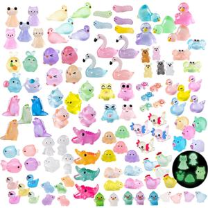 130 Pcs Glow-in-The-Dark Mini Resin Animals 25 Styles Tiny Little Animal Figures Small Animal to Hide Luminous Miniature Animals Figurines Bulk for Fairy Garden Dollhouse Craft Accessories