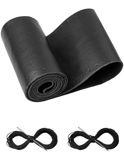 BELINOUS Leather Steering Wheel Cover Lace Up, Stitch on Steering Wheel Wrap, Universal Fit 13-20 Inch Car Truck Pickup Boat, A Whole Piece of Cowhide, DIY w/Needle Thread (Size XXXL5, Black)