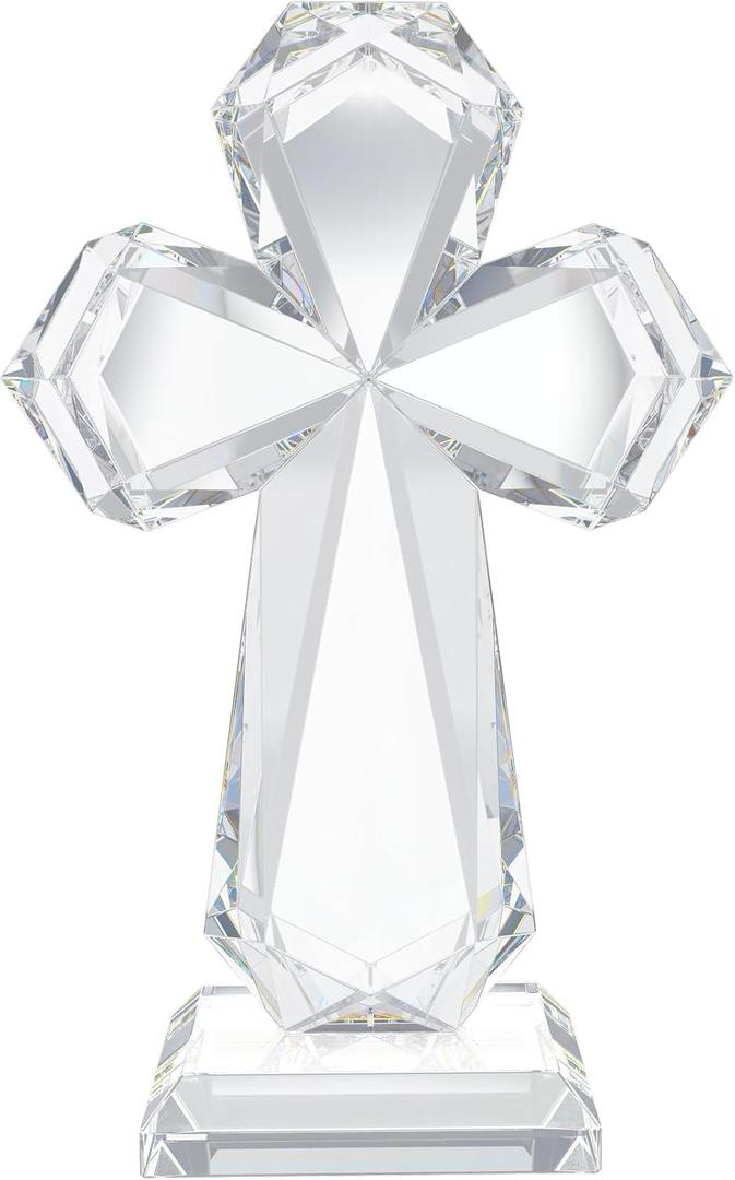 YWHL Clear Crystal Standing Cross Figurine Decor, Holy Cross Collectible Figurines Decoration, Religious Gifts for Women Men, Handmade Christian Easter Cross for Home Office