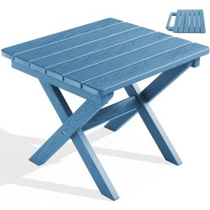 SERWALL Folding Adirondack Side Table, Portable Small Outdoor Table, Weather Resistant Outdoor End Table for Camping and Garden, Navy, Foldable 1-pack