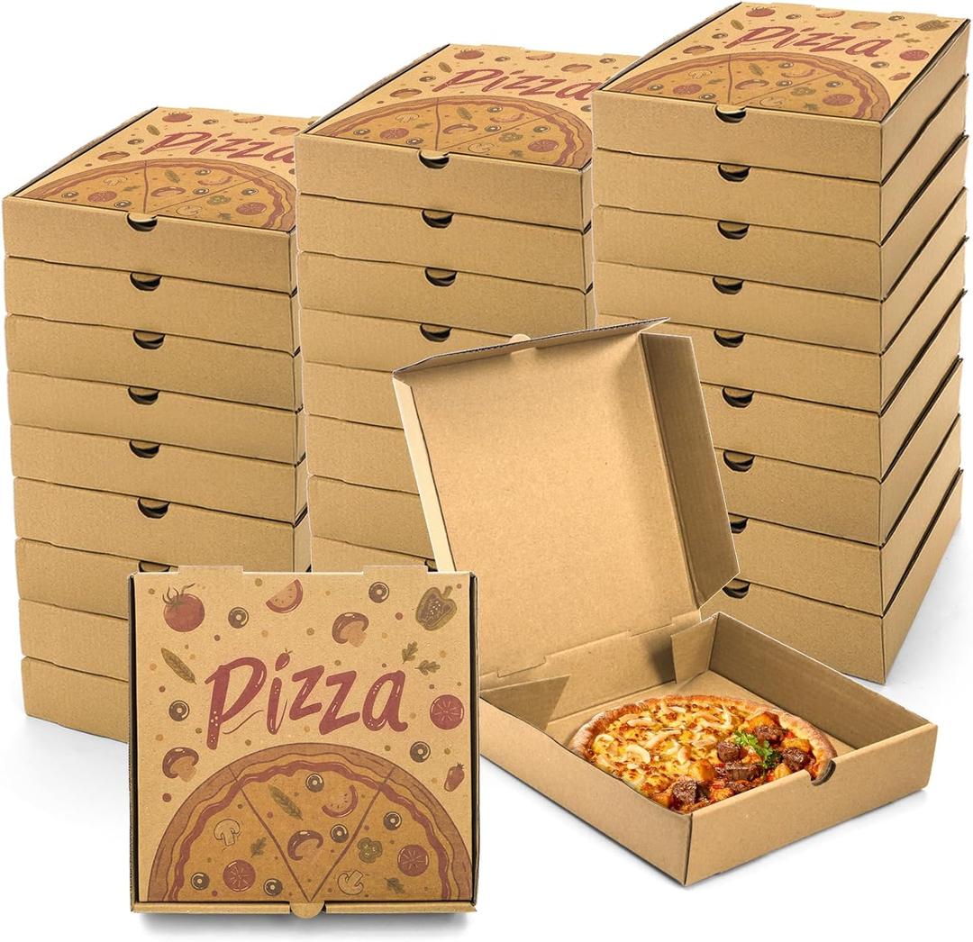 40 Pack Pizza Boxes, 7.3 x 7.3 x 1.6 Inch Kraft Corrugated Pizza Takeout Containers, Food Delivery Boxes Gift Packing Containers for Pizza, Cake, Cookies, Snack
