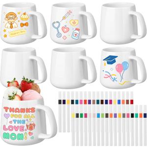 42 Pcs Make Your Own Mug Painted Ceramic Mugs to Paint Kit 12 oz Painted Mug Color Your Own Cups Decorate Coffee Cup DIY Ceramic Cup for Birthday Mothers Fathers Day Gift Christmas Graduation Gifts