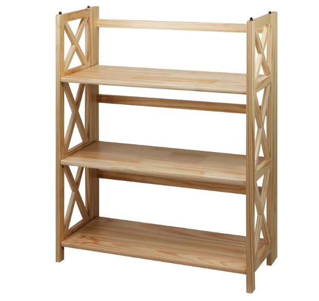 Casual Home Montego 3-Shelf Folding Bookcase, Natural , 27.5" Wide
