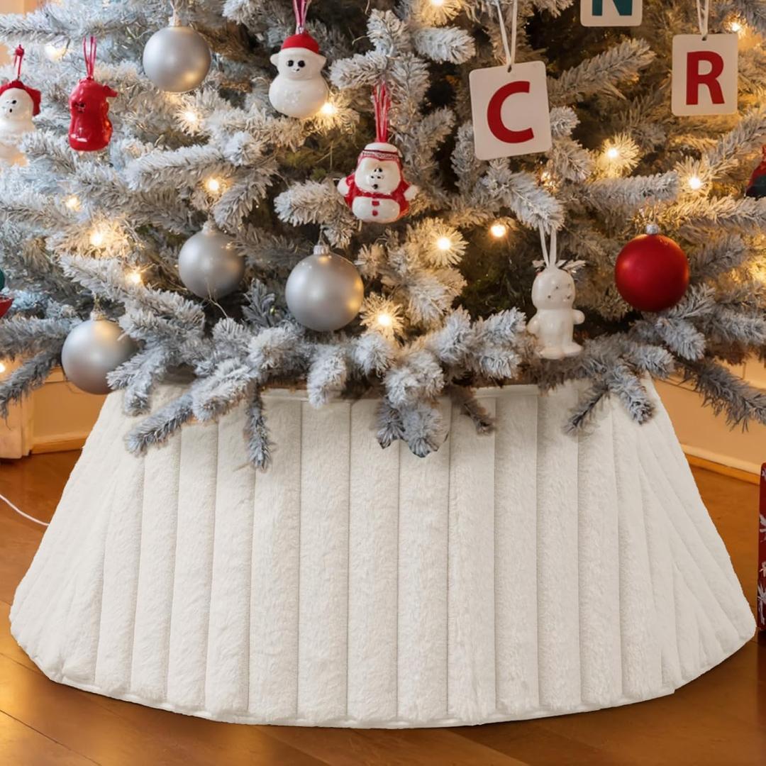 Lanpn 30 Inch Christmas Tree Collar, Plush Tree Collar Tree Stand Cover Xmas Tree Ring Stand Tree Basket Skirt for Winter Home Party Holiday Indoor Christmas Decorations (White, 75cm)