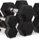 OLIXIS Hex Dumbbells Rubber Coated Hand Weight Set, 60LBS Sets (2x15, 2x10, 2x5 )