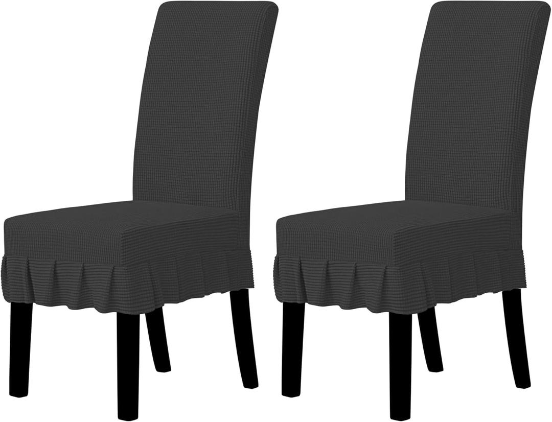 Easy-Going Dining Chair Covers Stretch Parsons Chair Slipcover with Skirt Chair Covers for Dining Room Restaurant Banquet (2 PCS, Dark Gray)