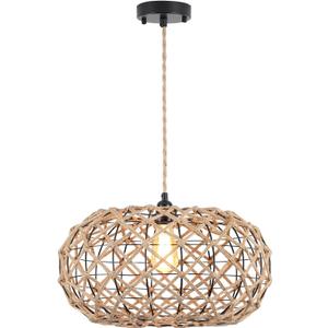Coastal Large Woven Pendant Light Fixture 17.8 inch One-Light Rustic Basket Handmade Hemp Rope Pendant Lighting for Kitchen Island Farmhouse Living Room Dining Room