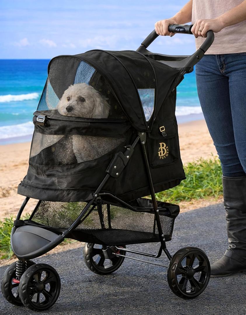 Pet Gear No-Zip Special Edition 3 Wheel Pet Stroller for Cats/Dogs, Zipperless Entry, Easy One-Hand Fold, Removable Liner, Cup Holder, Charcoal Black