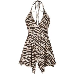 Milumia Women's Zebra Print Halter Top Y2k Deep V Neck Sleeveless Ruffle Hem Cami Tops (Large, Multicolor)